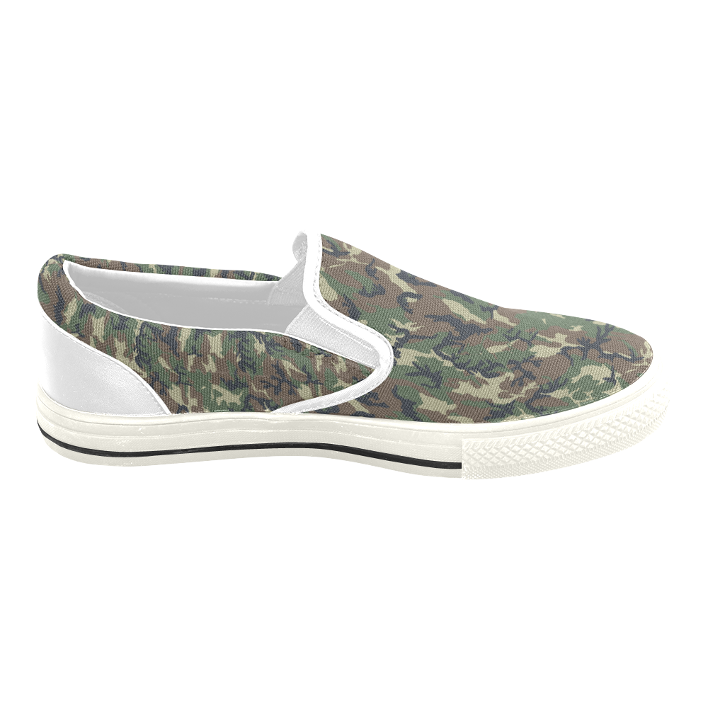 Woodland Forest Green Camouflage Slip-on Canvas Shoes for Kid (Model 019)