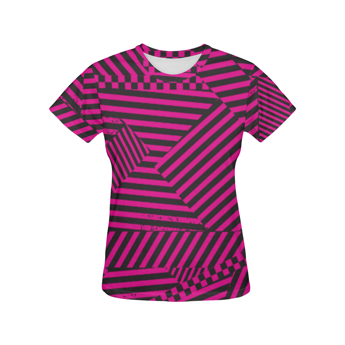 Hot Pink Black Stripes and Checkerboard All Over Print T-Shirt for Women (USA Size) (Model T40)
