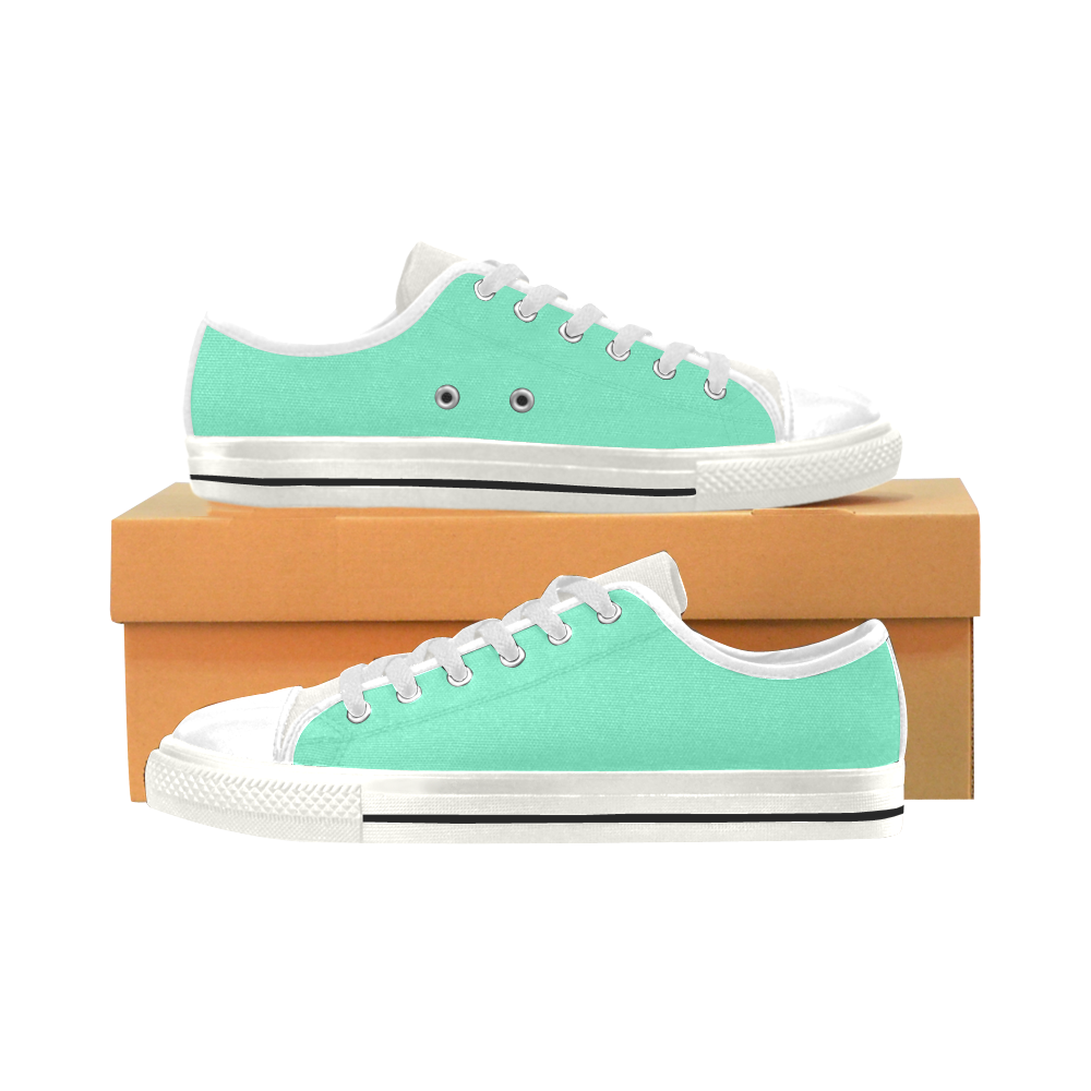 color aquamarine Low Top Canvas Shoes for Kid (Model 018)