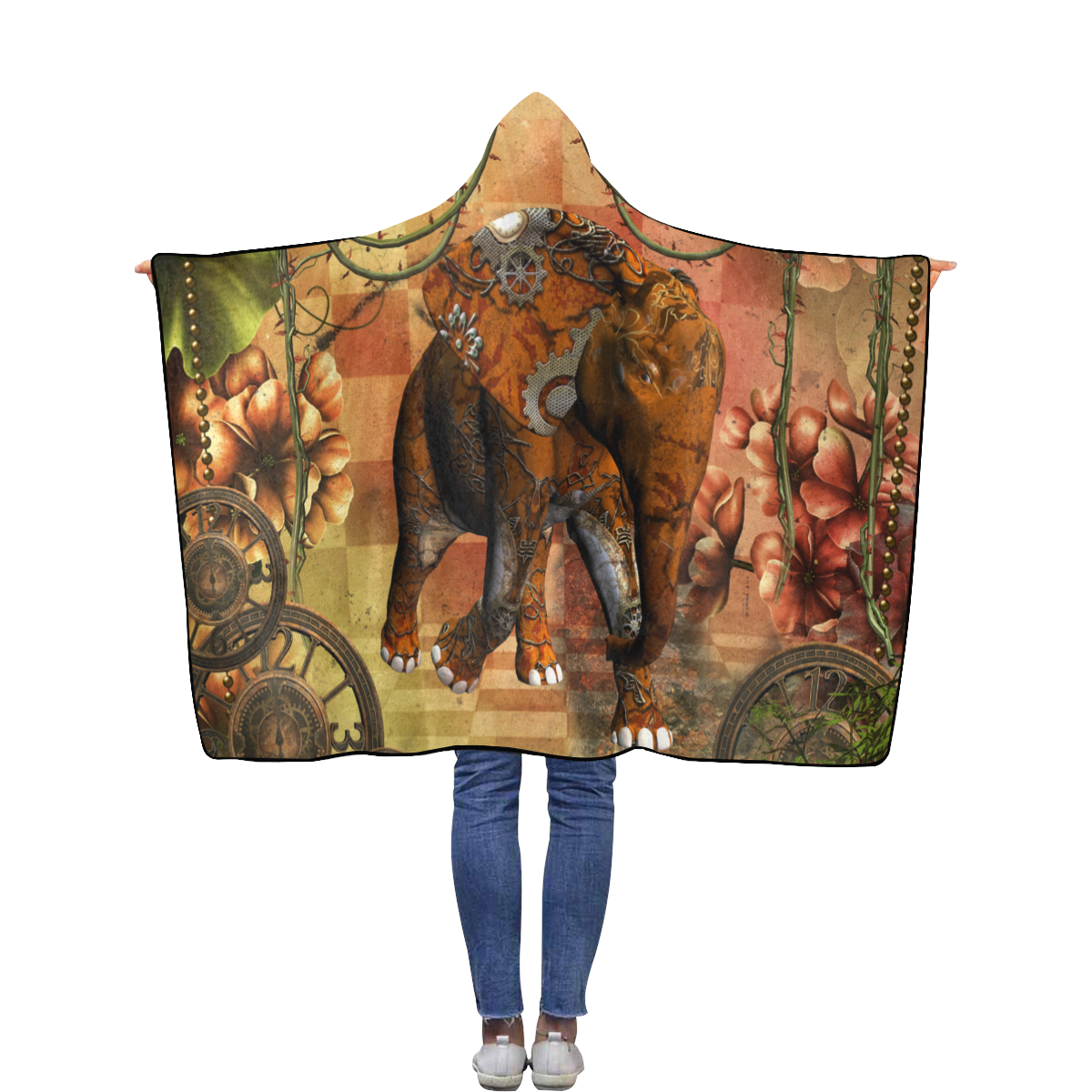 Steampunk, awesome steampunk elephant Flannel Hooded Blanket 40''x50''