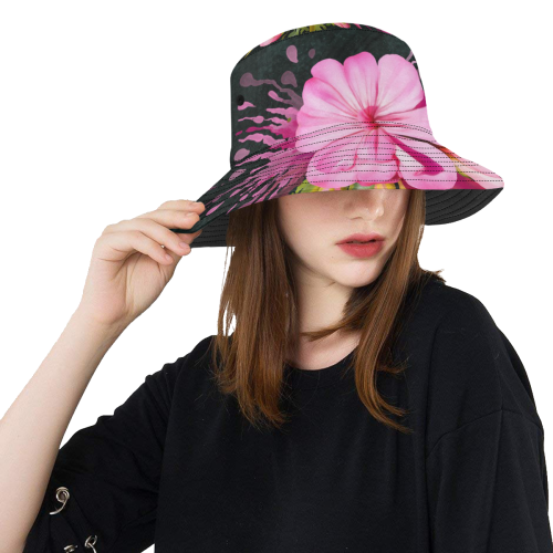 Pink flower, color splash, floral eruption All Over Print Bucket Hat