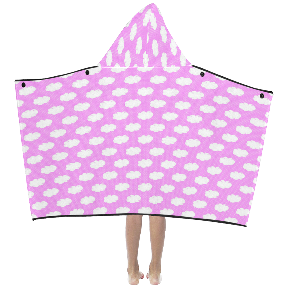 Clouds and Polka Dots on Pink Kids' Hooded Bath Towels