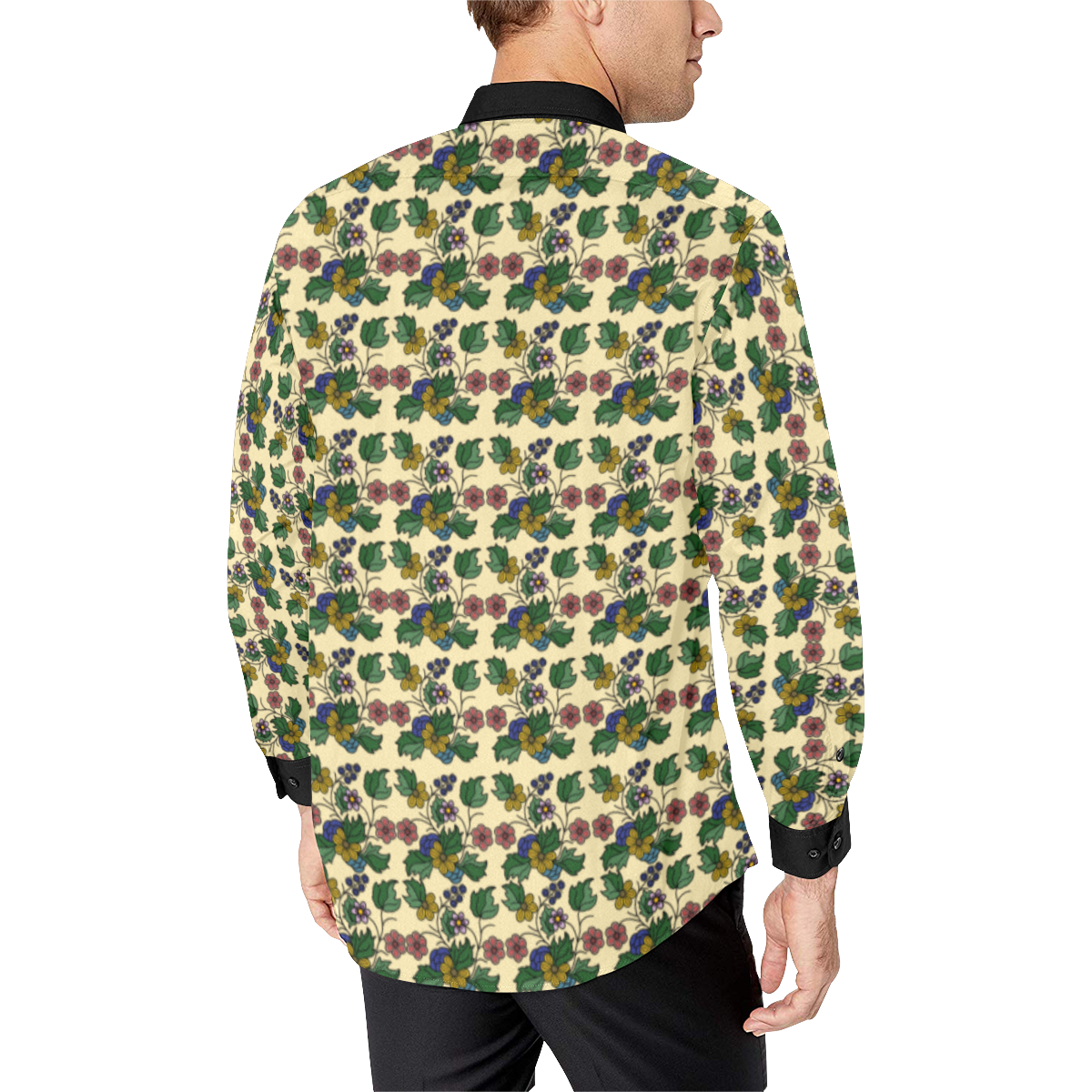 cream floral Men's All Over Print Casual Dress Shirt (Model T61)