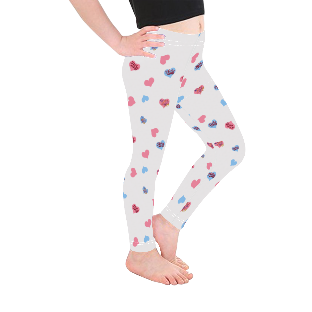 Pink-Blue Hearts-Wild Thing-Hot Stuff Kid's Ankle Length Leggings (Model L06)