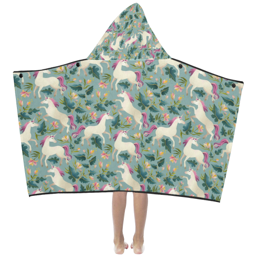 Floral Unicorn Pattern Kids' Hooded Bath Towels