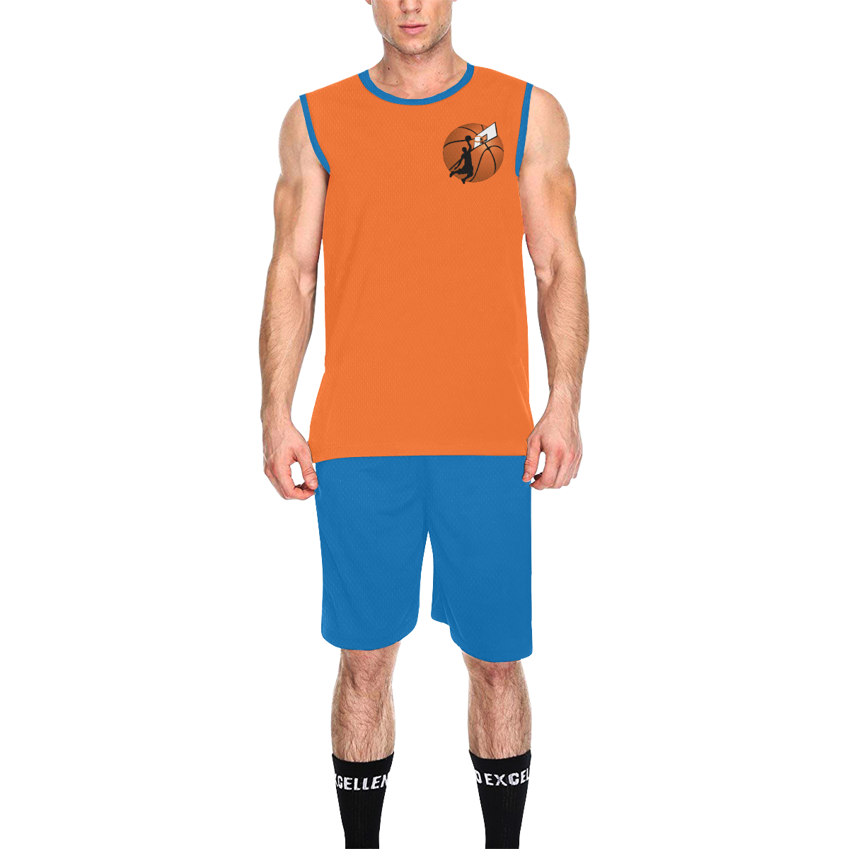 Slam Dunk Basketball Player Cyan Blue and Orange All Over Print Basketball Uniform