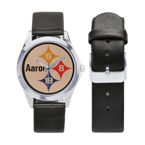 aaron 3 Unisex Silver-Tone Round Leather Watch (Model 216)