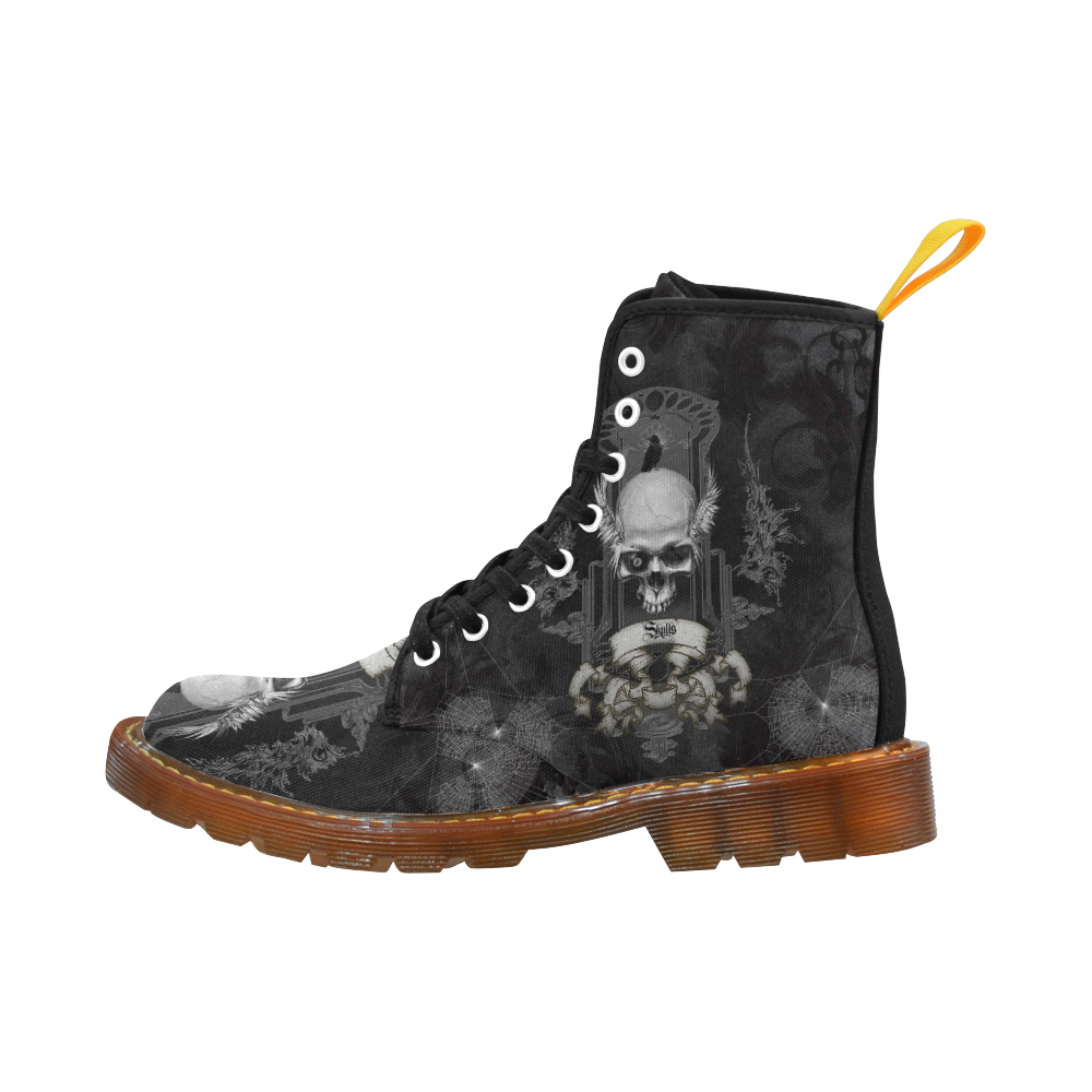 Skull with crow in black and white Martin Boots For Women Model 1203H