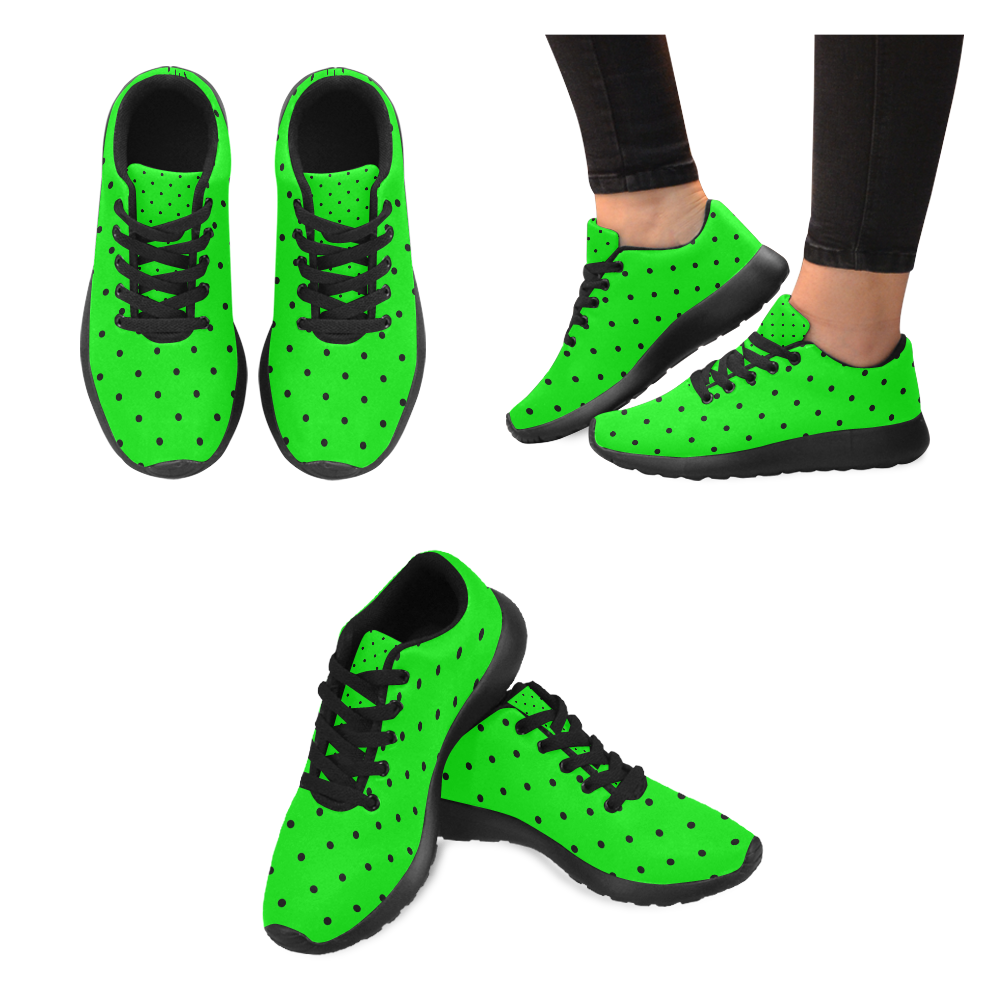 Black Polka Dots on Green Women’s Running Shoes (Model 020)