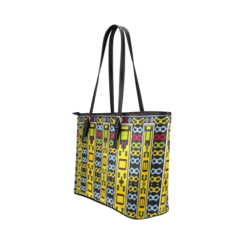 Shapes rows Leather Tote Bag/Large (Model 1651)