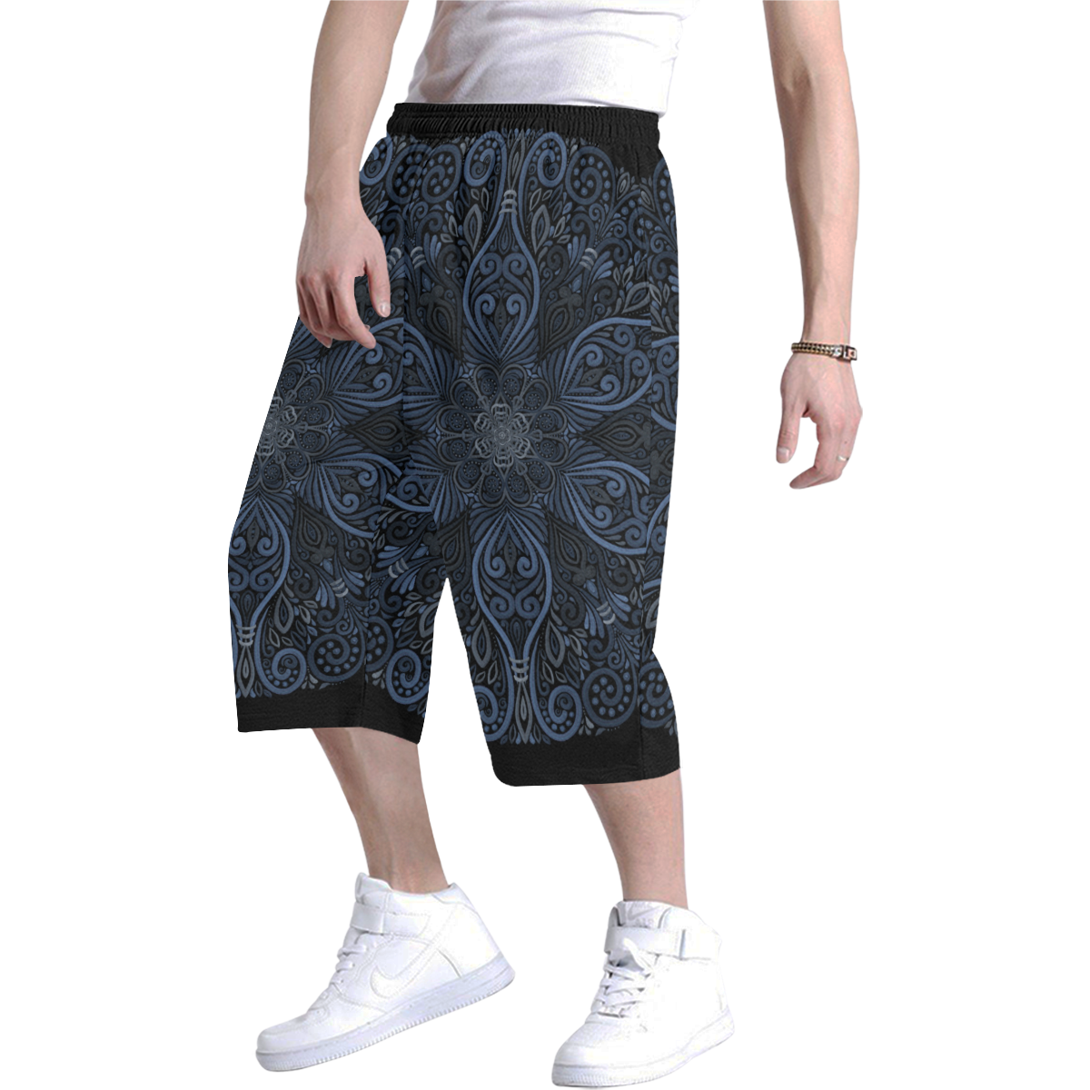 Blue Mandala Pattern with 3D effect Men's All Over Print Baggy Shorts (Model L37)