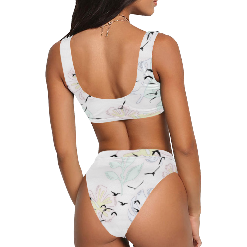 trendy birds pastel floral by JamColors Sport Top & High-Waisted Bikini Swimsuit (Model S07)