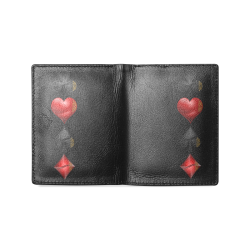 Black and Red Casino Poker Card Shapes on Black Men's Leather Wallet (Model 1612)