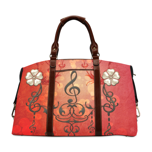 Music clef with floral design Classic Travel Bag (Model 1643) Remake