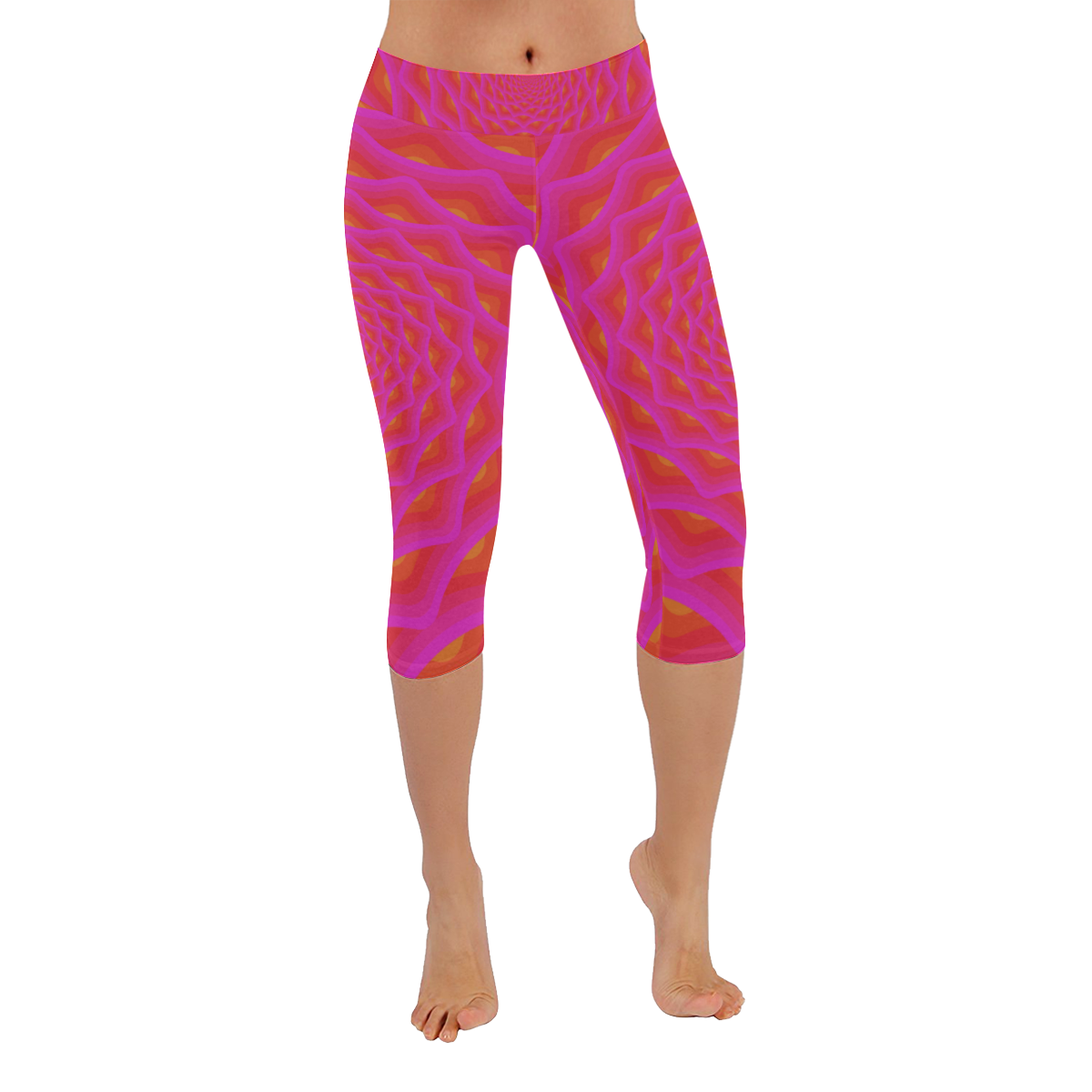 Pink net Women's Low Rise Capri Leggings (Invisible Stitch) (Model L08)