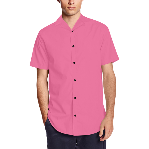 color French pink Men's Short Sleeve Shirt with Lapel Collar (Model T54)