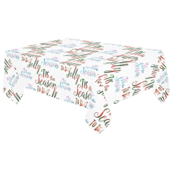 Christmas 'Tis The Season Pattern on White Cotton Linen Tablecloth 60"x 104"