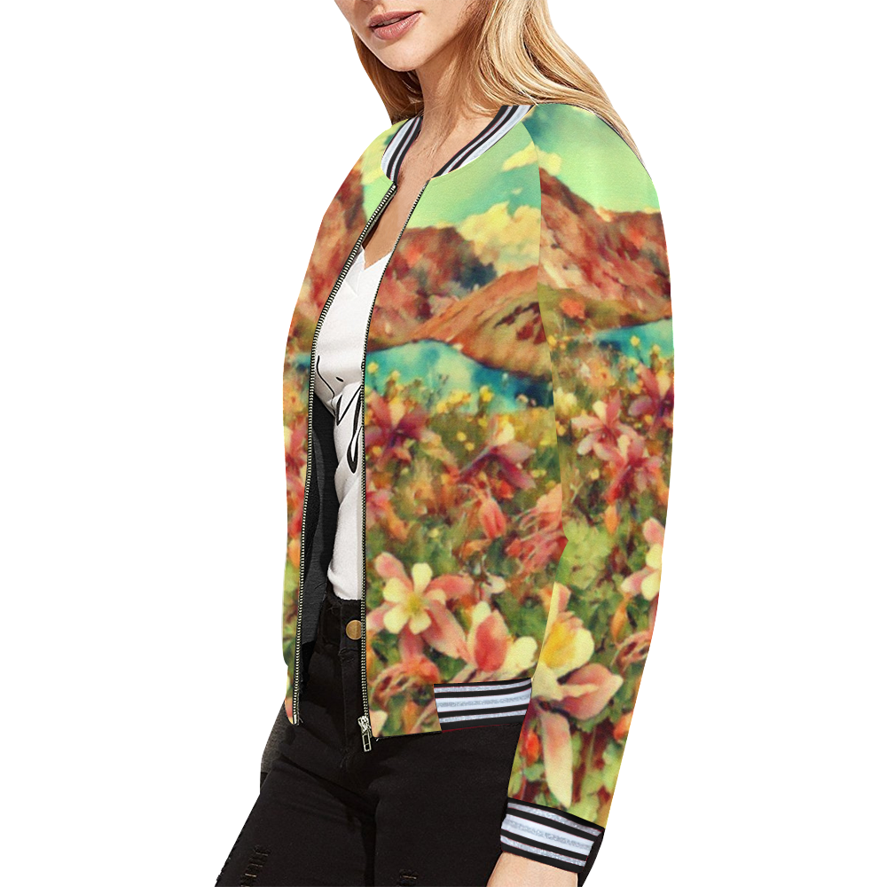 Mountain Flowers All Over Print Bomber Jacket for Women (Model H21)