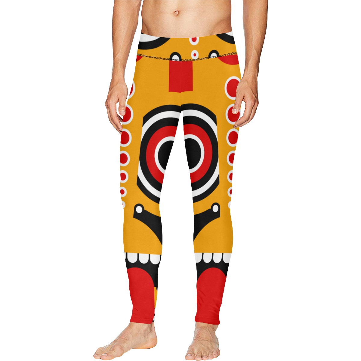 Red Yellow Tiki Tribal Men's All Over Print Leggings (Model L38)