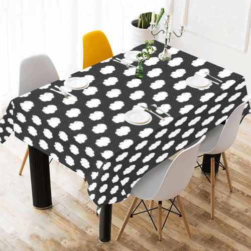 CClouds with Polka Dots on Black Cotton Linen Tablecloth 52"x 70"