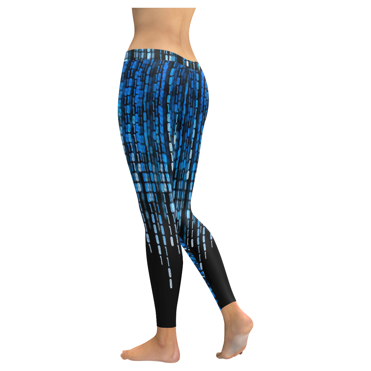 Blue Rave Matrix Hologram Black Light Women's Low Rise Leggings (Invisible Stitch) (Model L05)