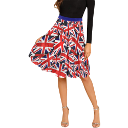 Union Jack British UK Flag - Blue Melete Pleated Midi Skirt (Model D15)