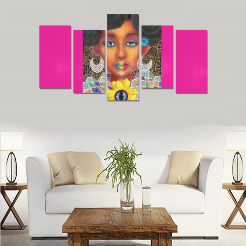 PEACEARTSADD 5PC CAN HOT PINK Canvas Print Sets E (No Frame)