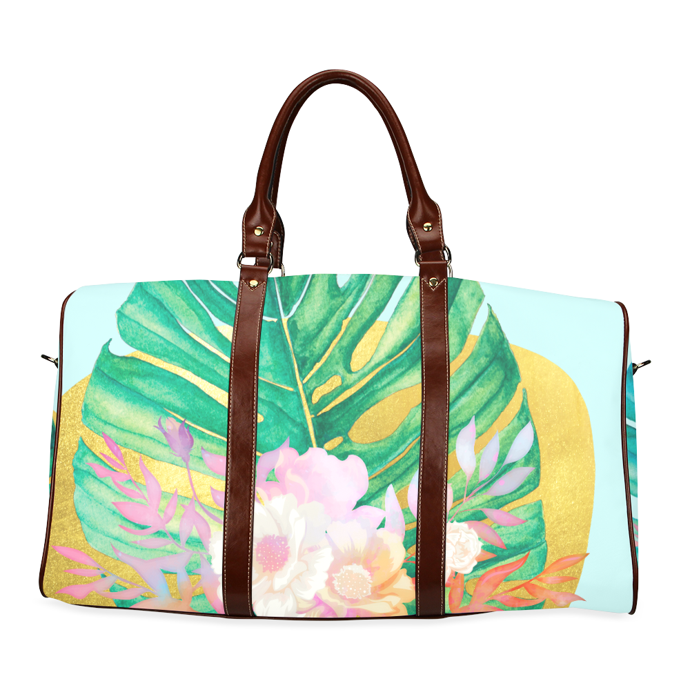 Frosty mint mojito floral monstera on gold by Lake Island 21 Waterproof Travel Bag/Large (Model 1639)