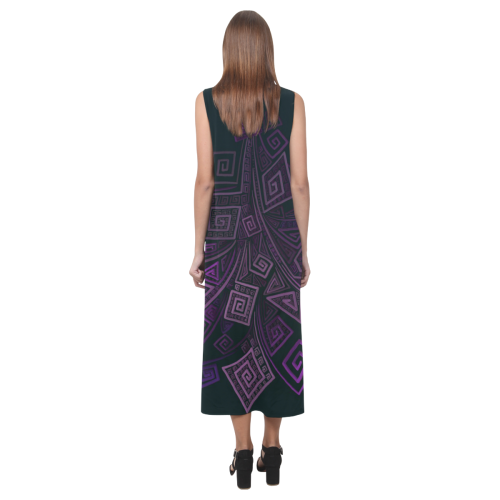 Psychedelic 3D Square Spirals - purple Phaedra Sleeveless Open Fork Long Dress (Model D08)