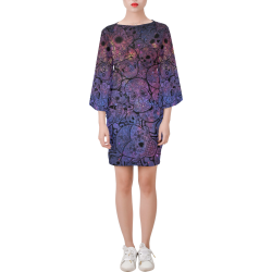 Cosmic Sugar Skulls Bell Sleeve Dress (Model D52)