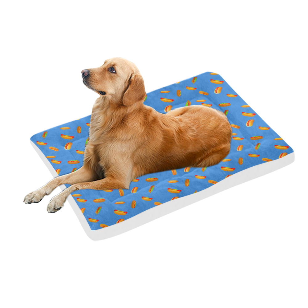 Hot Dog Pattern on Blue Pet Bed 54"x37"