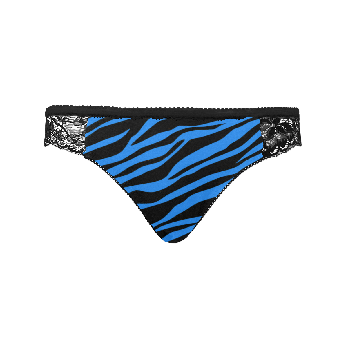 Cobalt Blue Zebra Stripes Black Women's Lace Panty (Model L41)