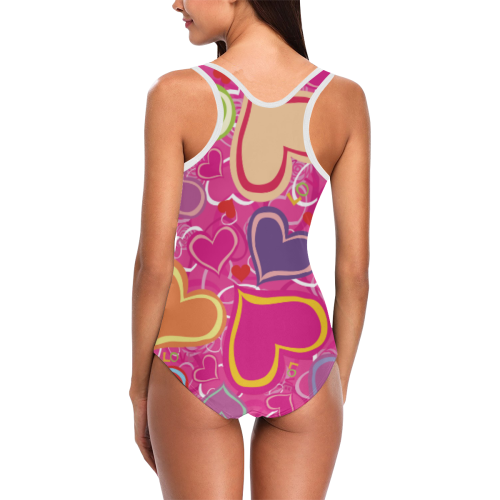 cute hearts background Vest One Piece Swimsuit (Model S04)