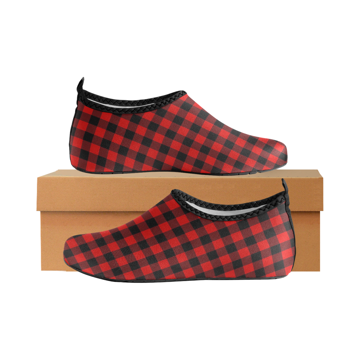 LUMBERJACK Squares Fabric - red black Women's Slip-On Water Shoes (Model 056)