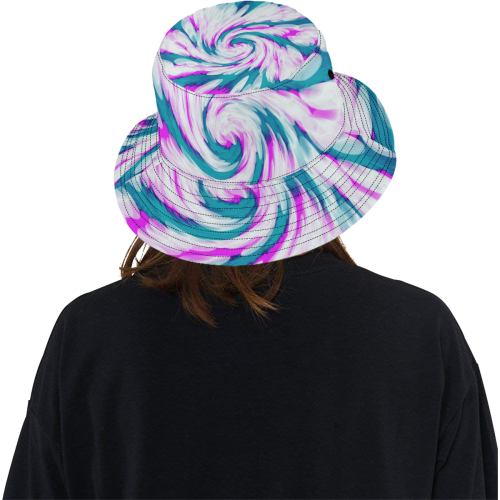 Turquoise Pink Tie Dye Swirl Abstract All Over Print Bucket Hat