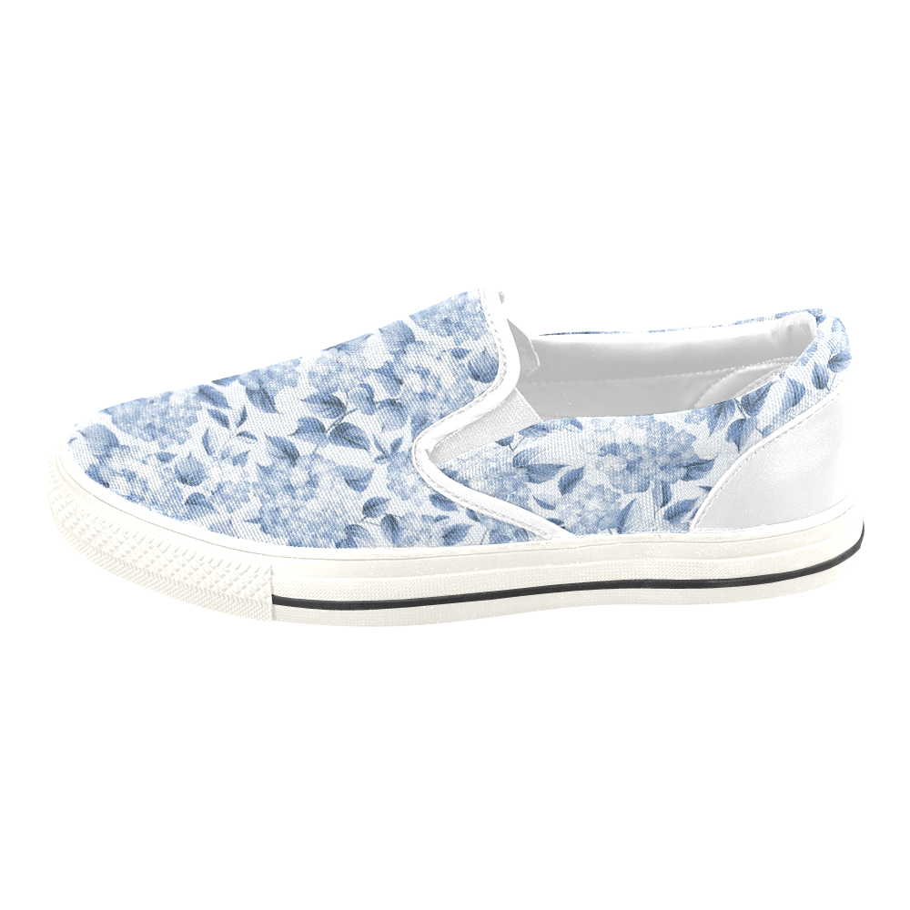 Blue and White Floral Pattern Women's Slip-on Canvas Shoes/Large Size (Model 019)
