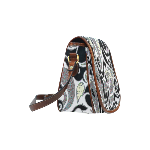 retro abstract doodle in black and white Saddle Bag/Large (Model 1649)