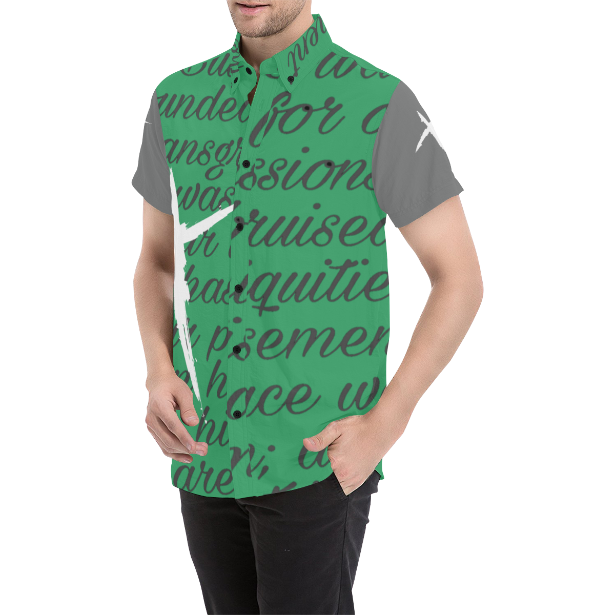 Green/Gray Men's All Over Print Short Sleeve Shirt (Model T53)