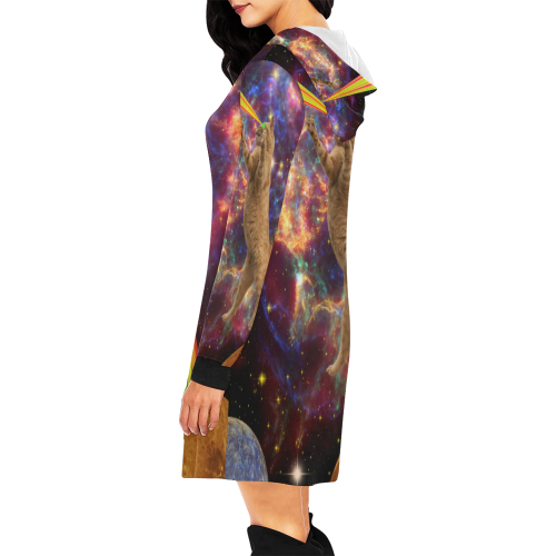 cat space All Over Print Hoodie Mini Dress (Model H27)