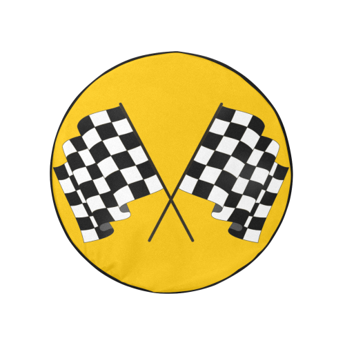 Checkered Race Flags on Black and Yellow 32 Inch Spare Tire Cover