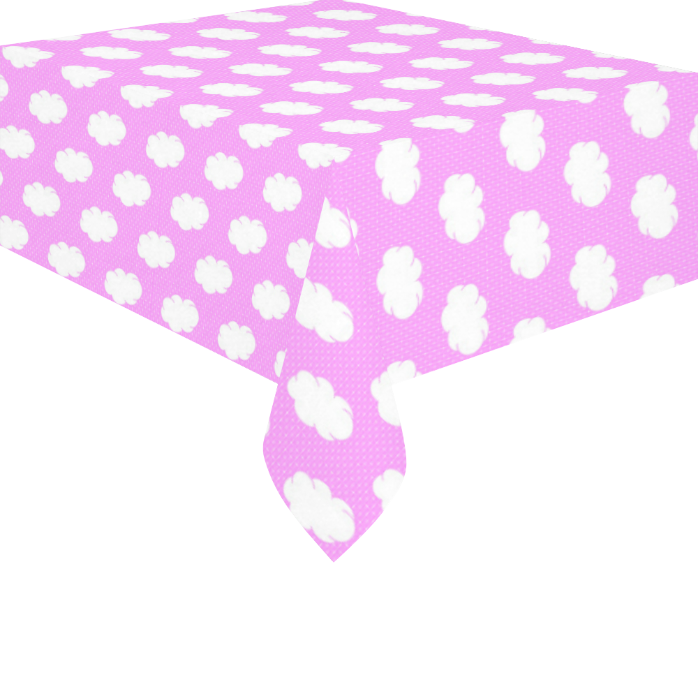 Clouds and Polka Dots on Pink Cotton Linen Tablecloth 52"x 70"