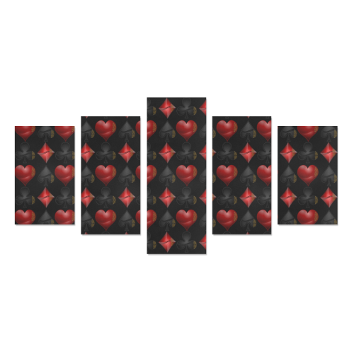Las Vegas Black and Red Casino Poker Card Shapes on Black Canvas Print Sets C (No Frame)