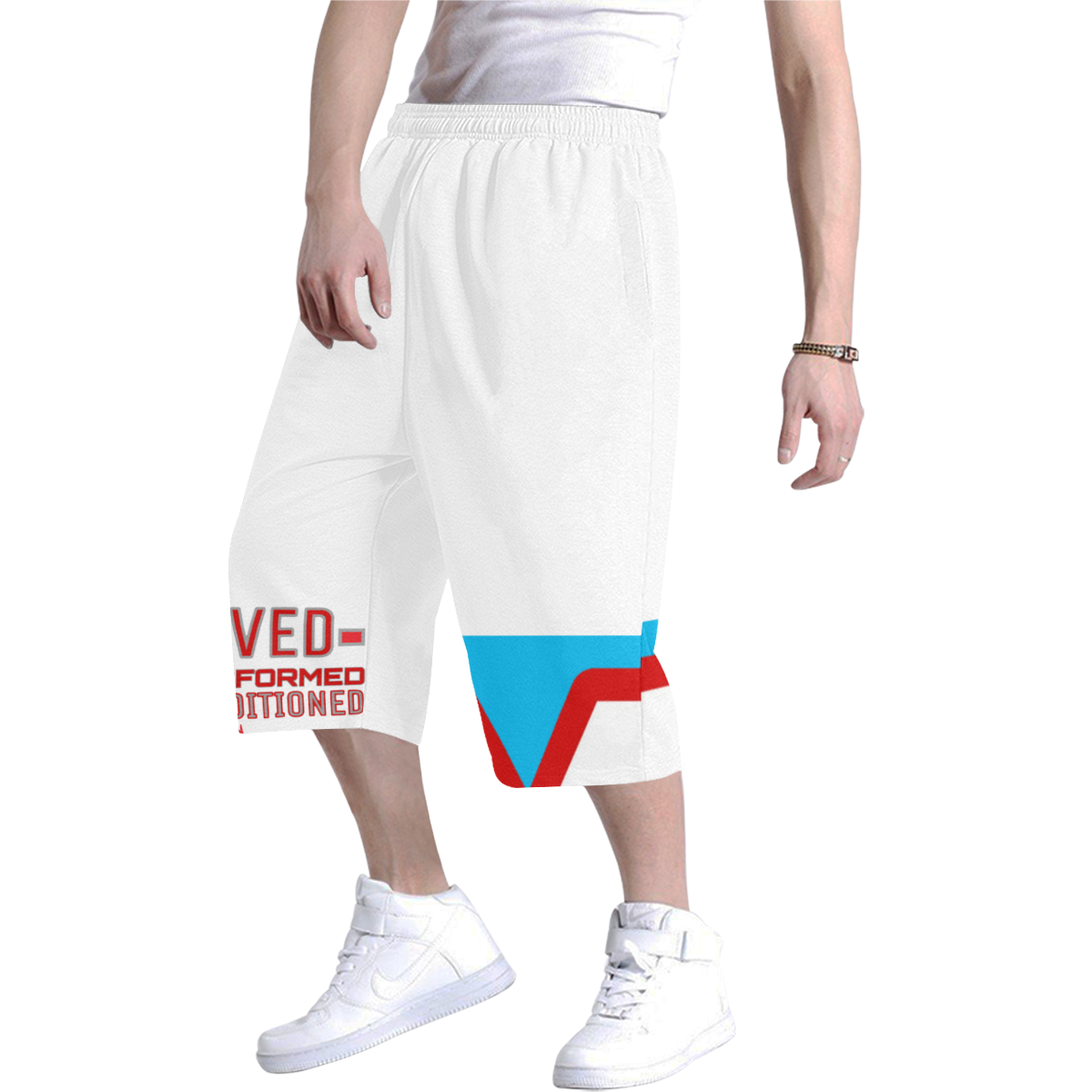 White 2 Men's All Over Print Baggy Shorts (Model L37)