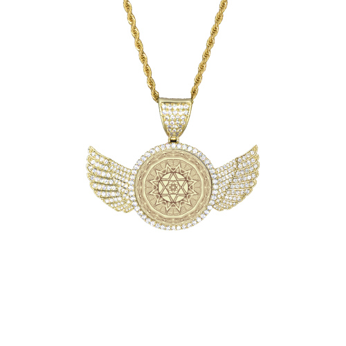 mandala 3D-19 Wings Gold Photo Pendant with Rope Chain