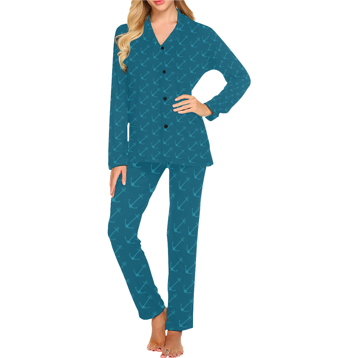 Anchors Pattern Women's Long Pajama Set