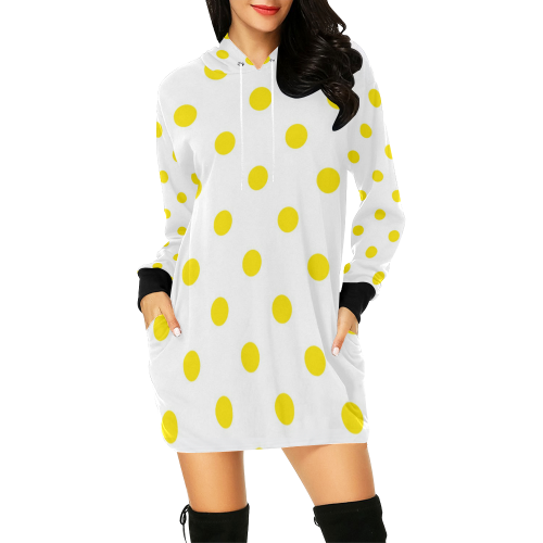 GOLD DOTS ON WHITE All Over Print Hoodie Mini Dress (Model H27)