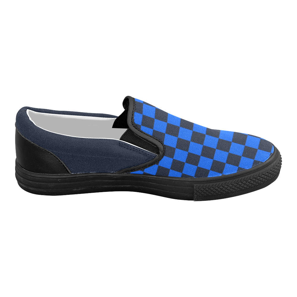 checker blue Women's Slip-on Canvas Shoes (Model 019)