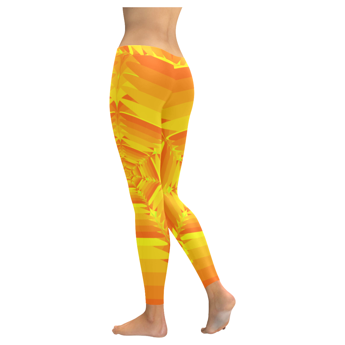 Orange yellow flower Women's Low Rise Leggings (Invisible Stitch) (Model L05)