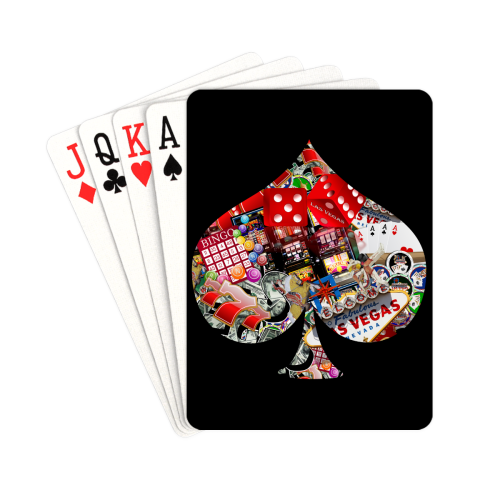 Spade Playing Card Shape - Las Vegas Icons on Black Playing Cards 2.5"x3.5"
