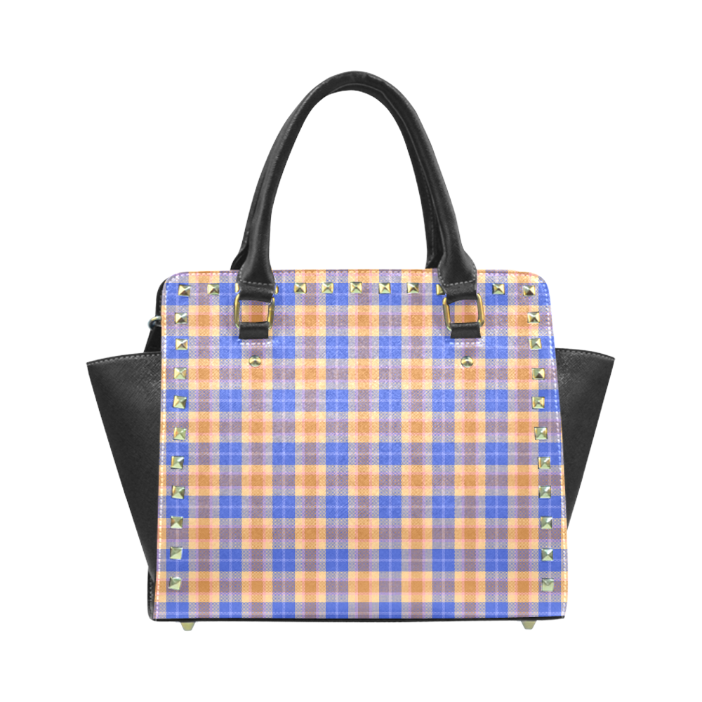 orange blue plaid Rivet Shoulder Handbag (Model 1645)